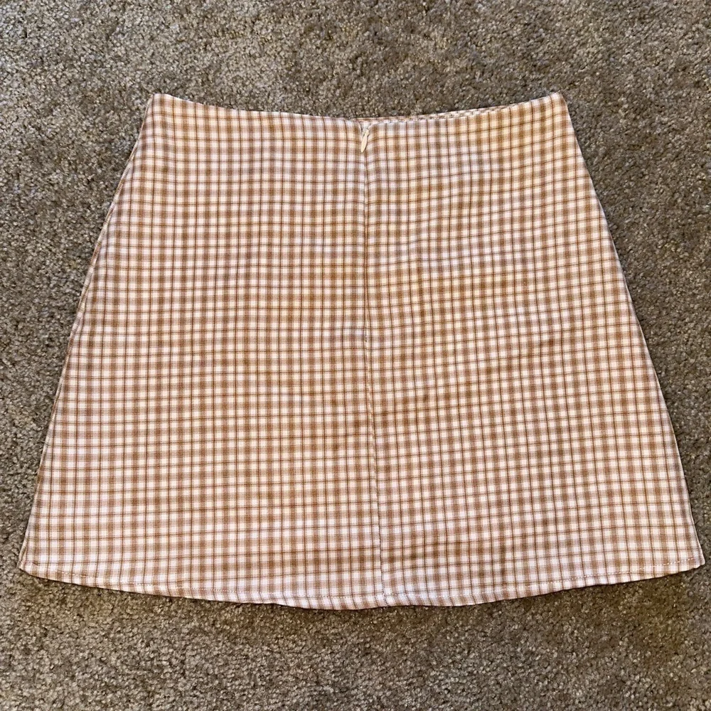 Hyfve Plaid Mini Skirt Tan Neutral Split Hem - Picture 7 of 10